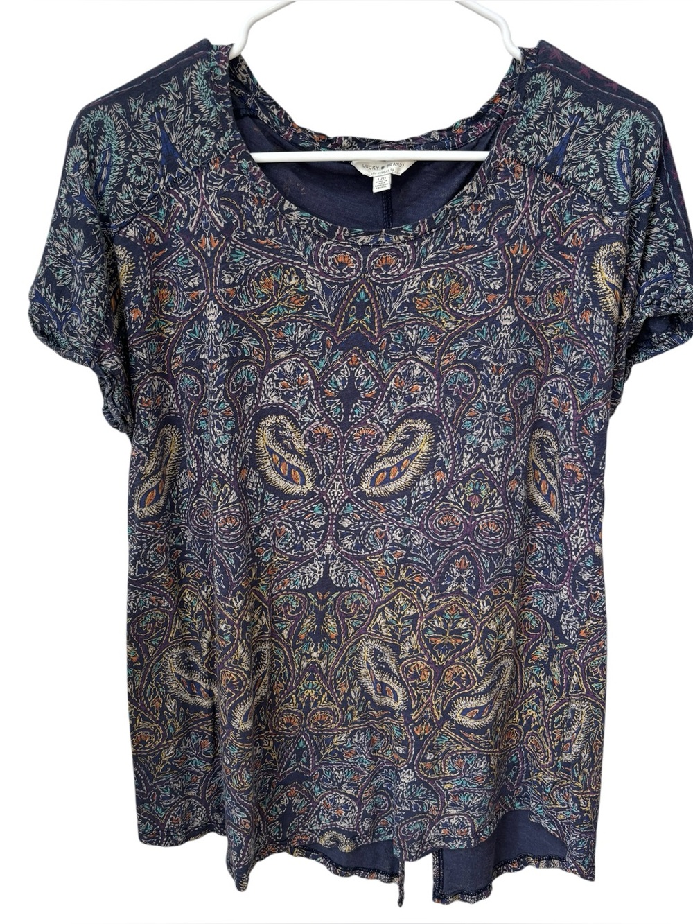 LUCKY BRAND Paisley Knit Top Women’s Large Multicolor Boho Festival Split Back - Picture 6 of 6